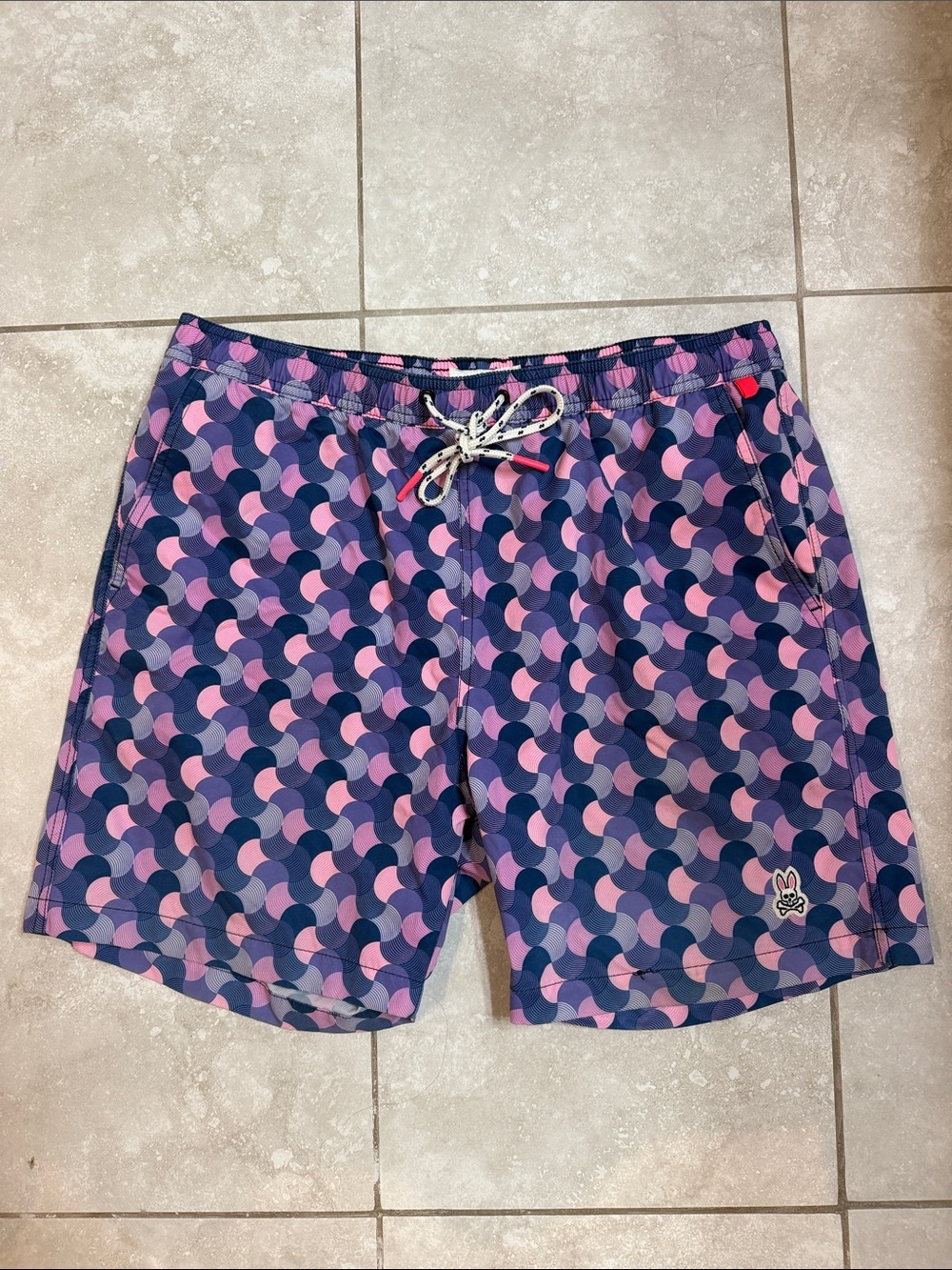 Psycho Bunny Purple & Pink Geometric Swim Trunks